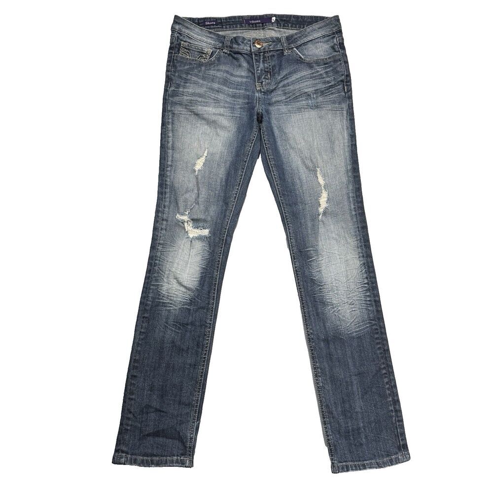 Vigoss Skinny Jeans 3 Blue Distressed Denim Stretch Juniors Measures 30 x 29